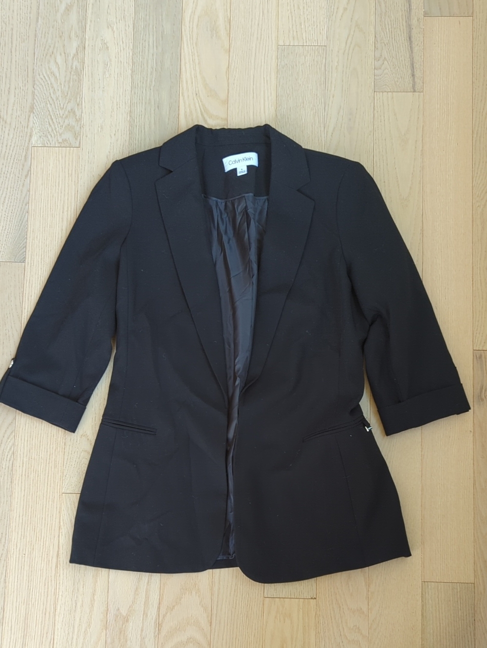Calvin Klein Black Women's Three-Quarter Sleeve Tailored Blazer